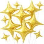 Adorely Gold Star Balloons – 12Pcs Four-Angle Foil Balloons (26in & 10in) Party Decor
