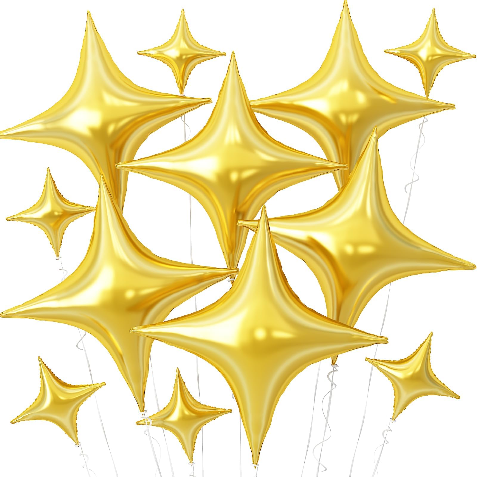 Adorely Gold Star Balloons – 12Pcs Four-Angle Foil Balloons (26in & 10in) Party Decor