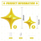 Adorely Gold Star Balloons – 12Pcs Four-Angle Foil Balloons (26in & 10in) Party Decor
