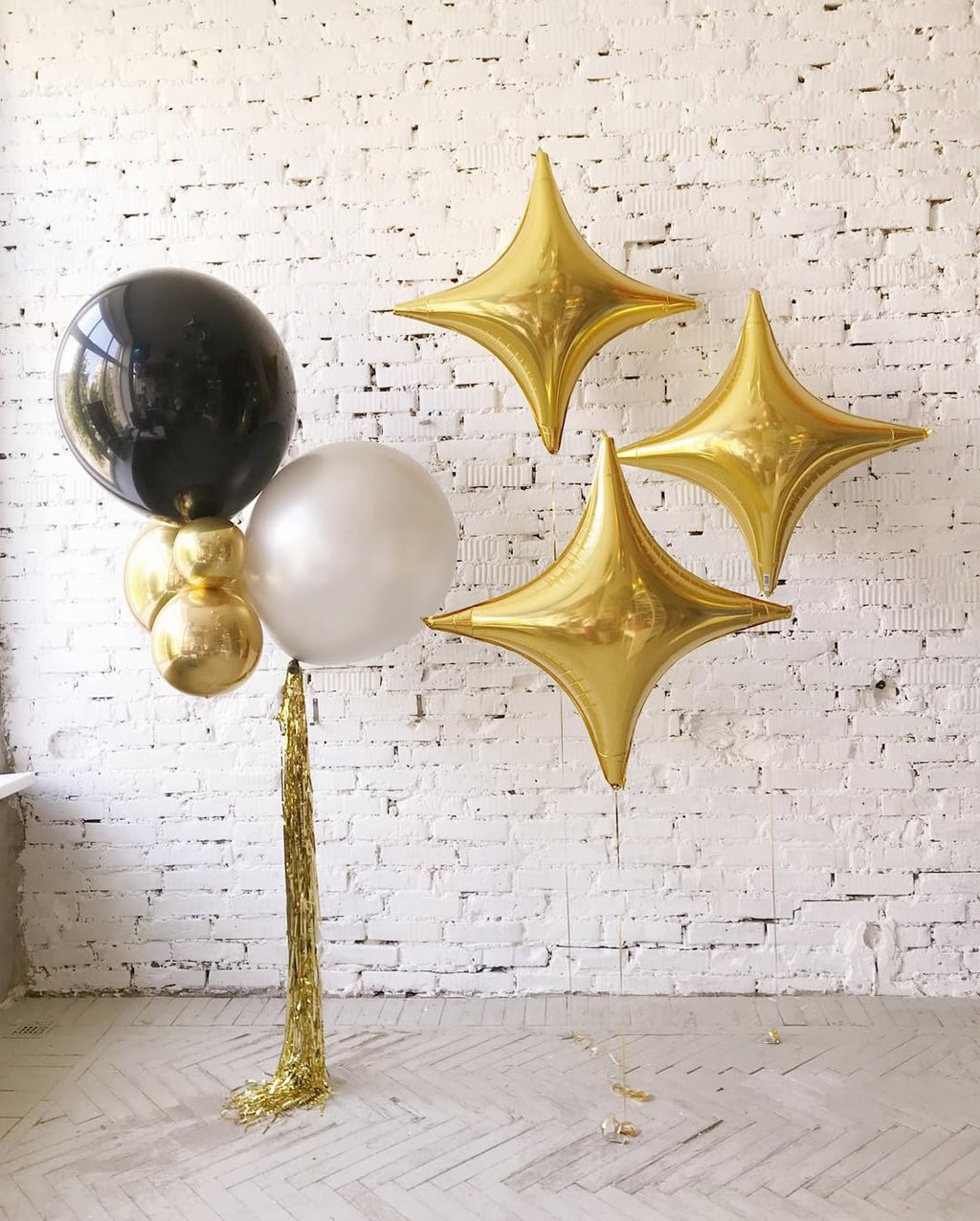 Adorely Gold Star Balloons – 12Pcs Four-Angle Foil Balloons (26in & 10in) Party Decor