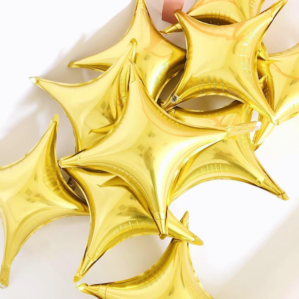 Adorely Gold Star Balloons – 12Pcs Four-Angle Foil Balloons (26in & 10in) Party Decor