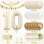 Adorely 10th Birthday Decorations – Sand White Gold Balloon Kit & Banner