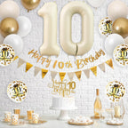 Adorely 10th Birthday Decorations – Sand White Gold Balloon Kit & Banner