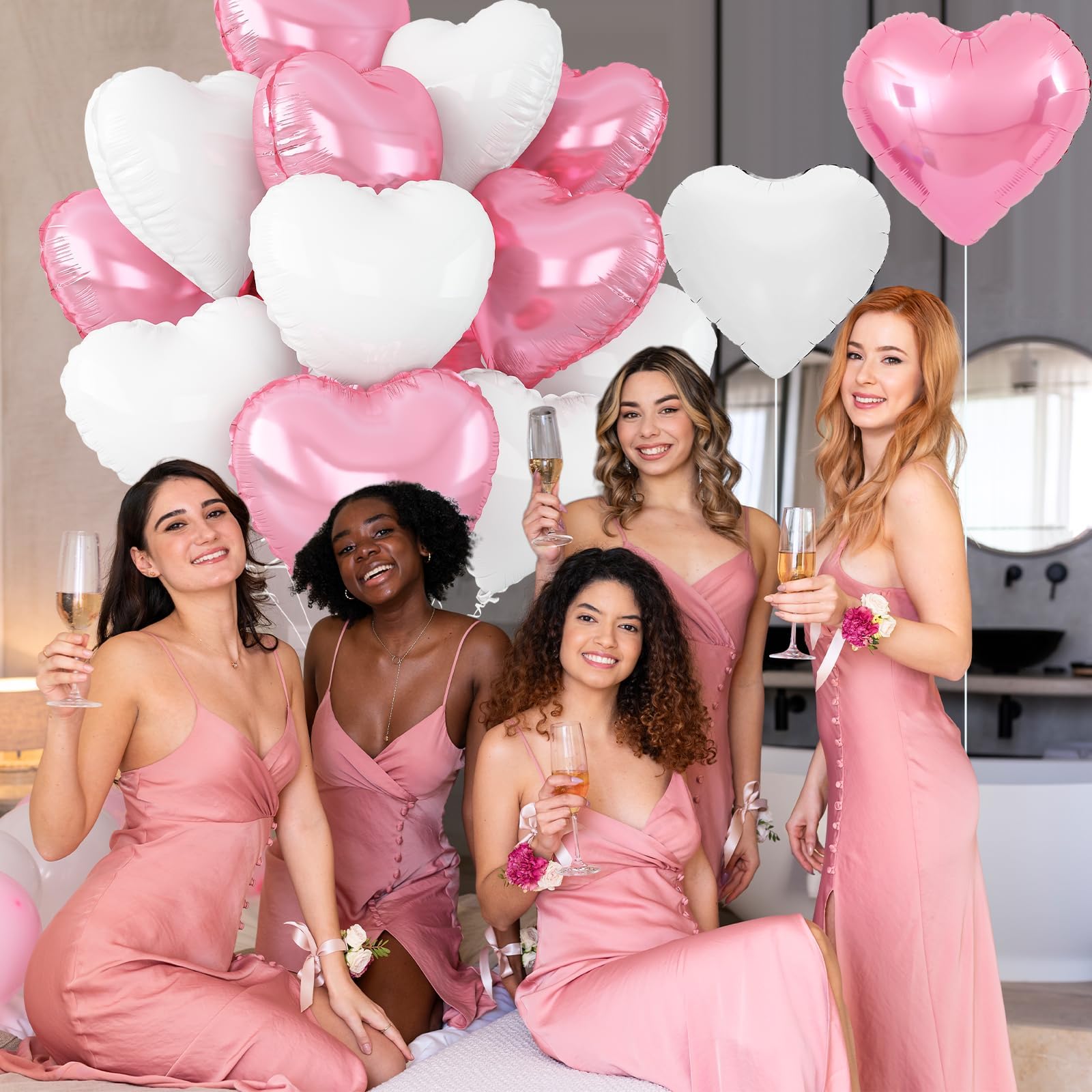 Adorely Pink & White Heart Foil Balloons, 12Pcs, 18-Inch – Ideal for Baby Showers, Birthdays, Weddings