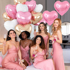Adorely Pink & White Heart Balloons – 12Pcs Rose Gold Foil Hearts, 18-Inch