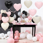 Adorely Black Pink White Heart Balloons – 12pc, 18in Foil Heart Balloons for Baby Showers, Birthdays, Weddings