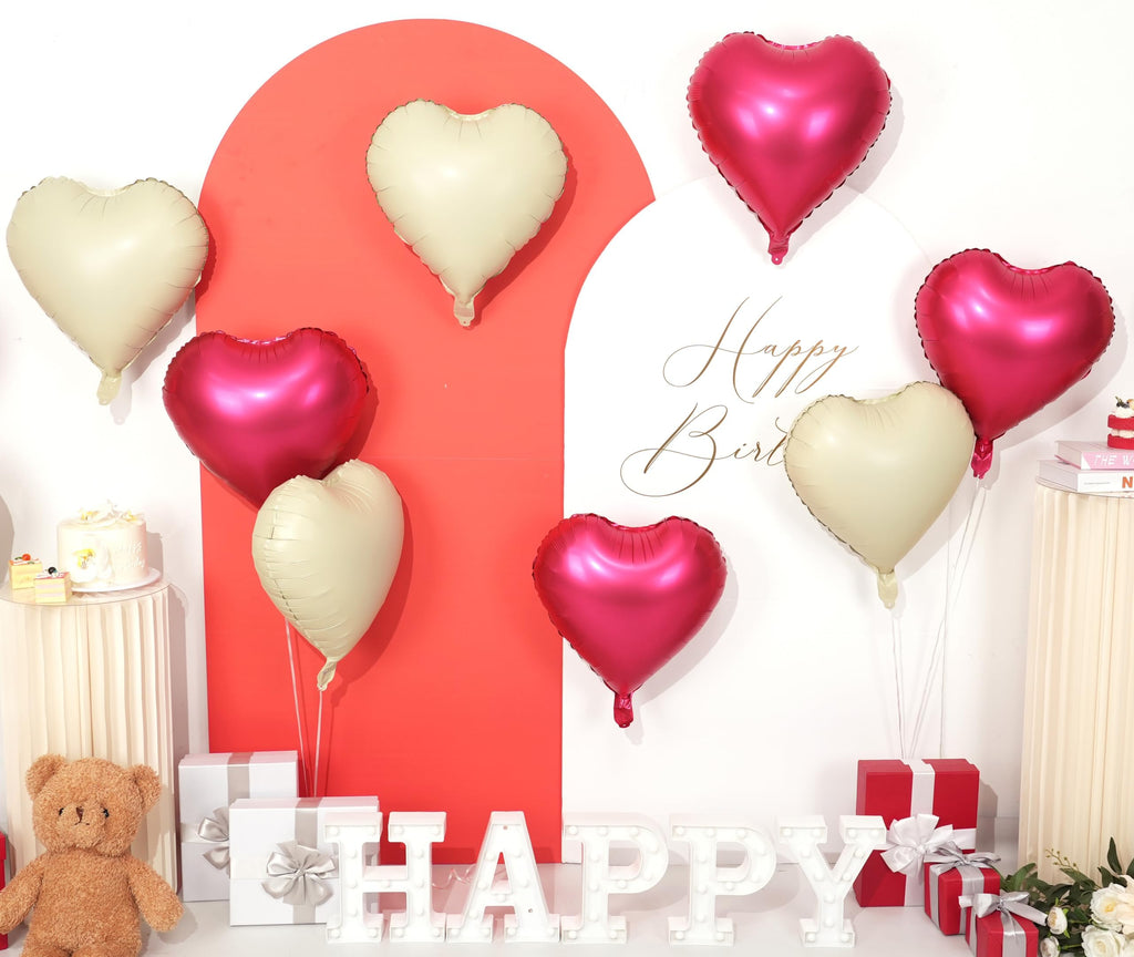 Adorely Red & Cream White Heart Balloons – 12Pcs 18-Inch Metallic Foil Hearts for Parties