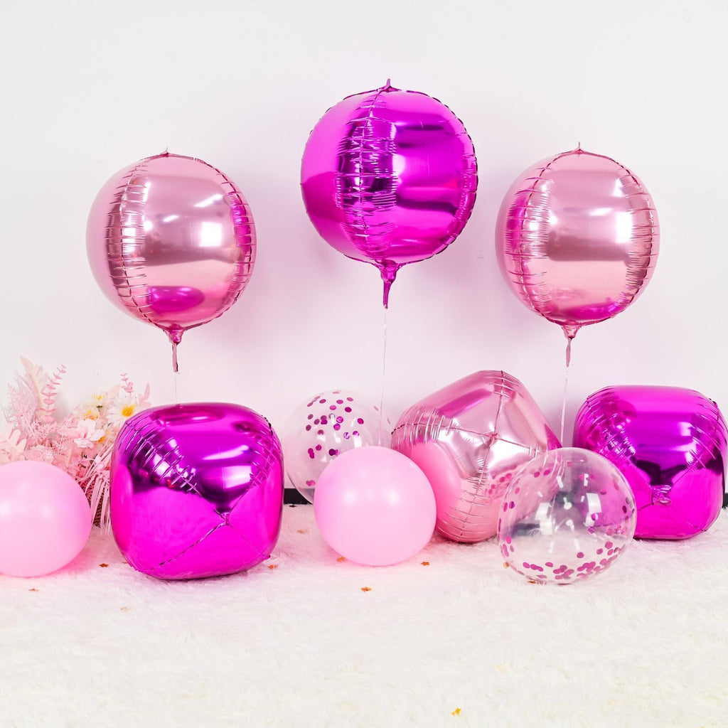 Adorely 6Pcs Hot Pink Round Foil Balloons – 22in Giant 4D Balloons for Party Decor
