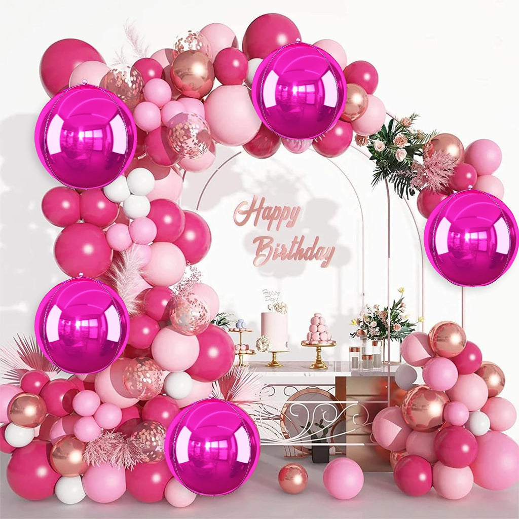Adorely 6Pcs Hot Pink Round Foil Balloons – 22in Giant 4D Balloons for Party Decor