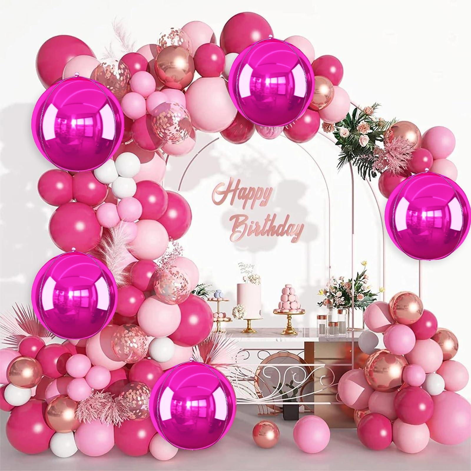 Adorely 6Pcs Hot Pink Round Foil Balloons – 22in Giant 4D Balloons for Party Decor