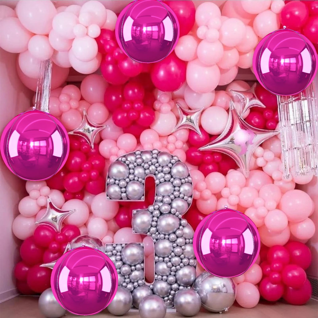 Adorely 6Pcs Hot Pink Round Foil Balloons – 22in Giant 4D Balloons for Party Decor