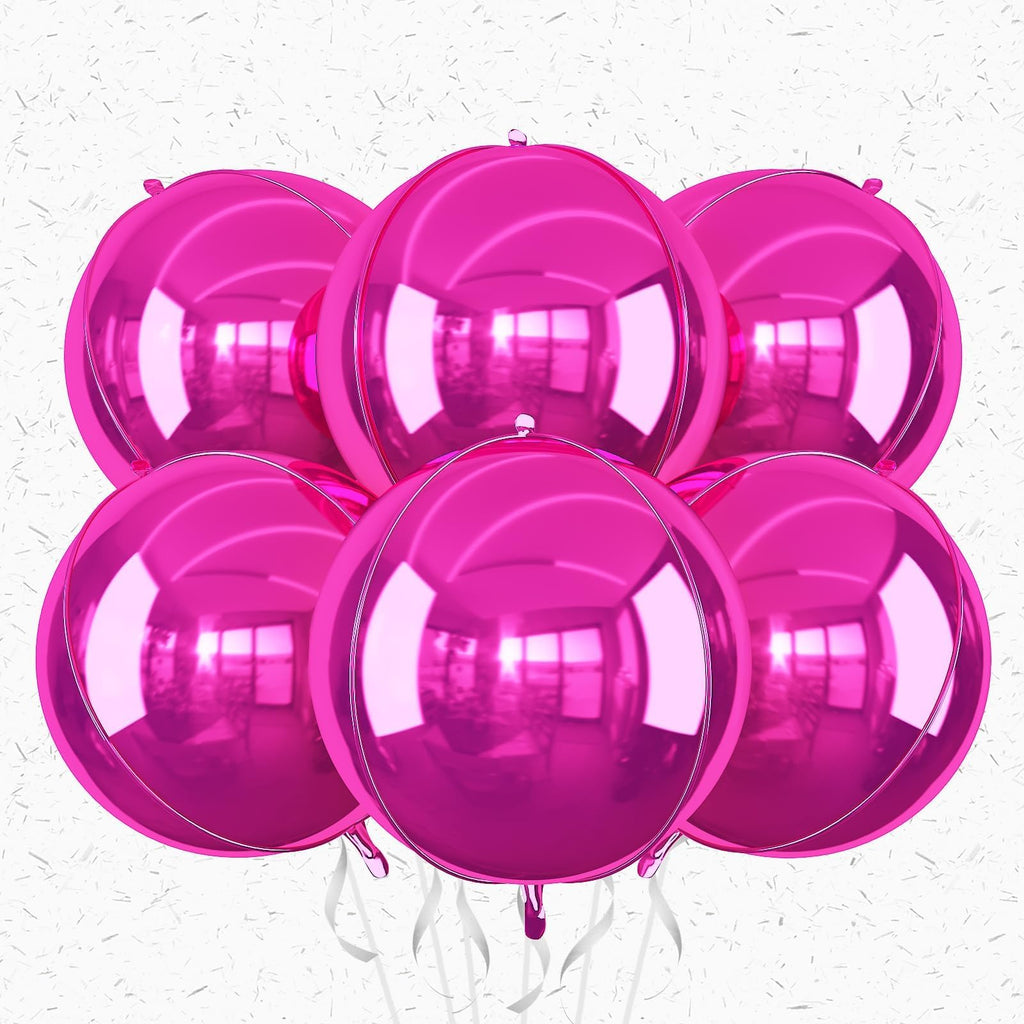 Adorely 6Pcs Hot Pink Round Foil Balloons – 22in Giant 4D Balloons for Party Decor