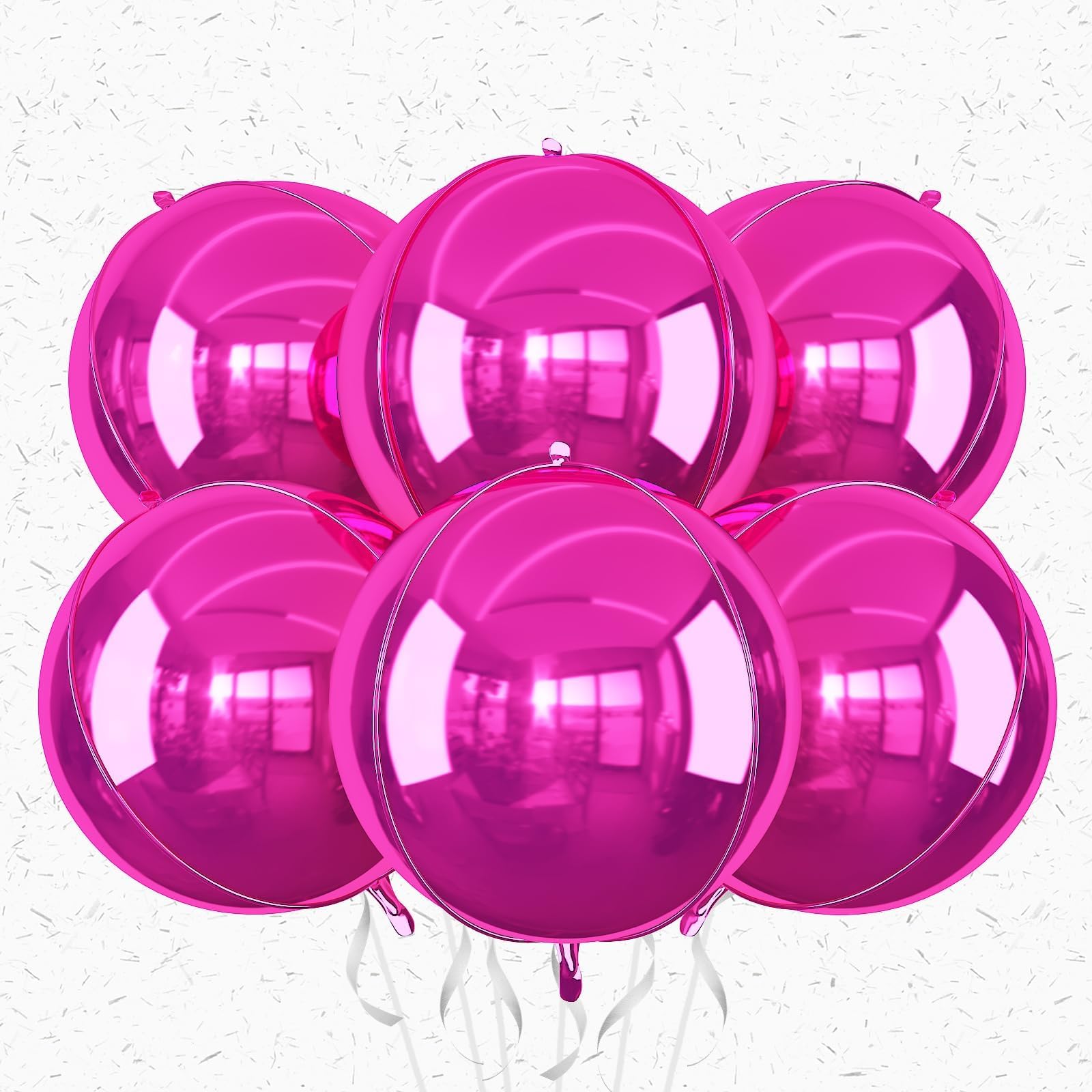 Adorely 6Pcs Hot Pink Round Foil Balloons – 22in Giant 4D Balloons for Party Decor