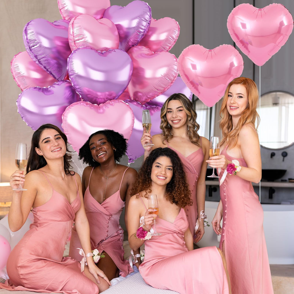 Adorely Pink & Purple Heart Foil Balloons – 12Pcs, 18in, for Baby Showers & Parties