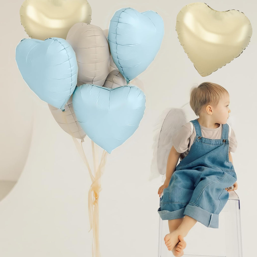 Adorely Blue White Heart Balloons – 12Pcs 18in Foil Hearts for Baby Showers & Weddings