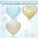 Adorely Blue White Heart Balloons – 12Pcs 18in Foil Hearts for Baby Showers & Weddings