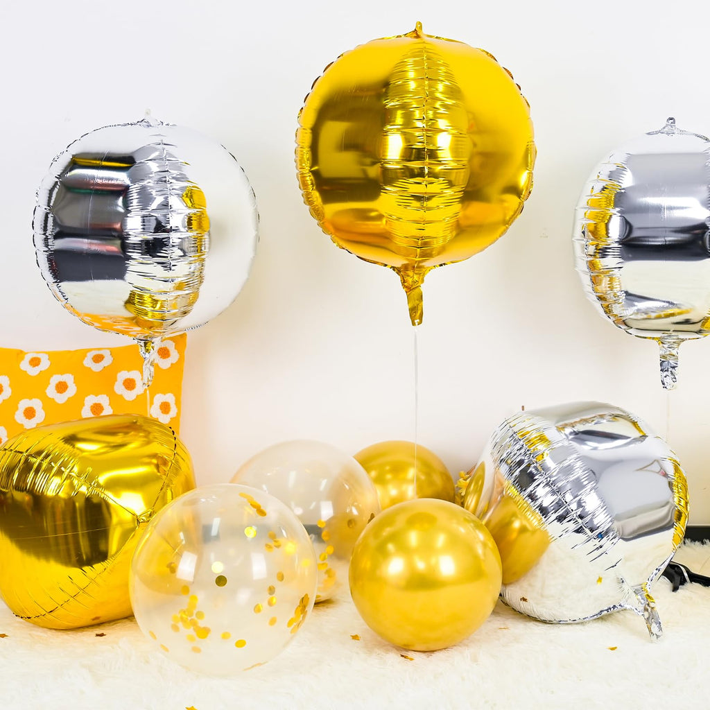 Adorely 20Pcs Gold Silver Round Foil Balloons - 18 Inch 4D Balloons for Birthday Wedding Graduation Parties