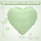 Adorely Sage Green Heart Balloons – 12-Pack 18-Inch Olive Green Foil Balloons for Baby Showers, Weddings & Parties