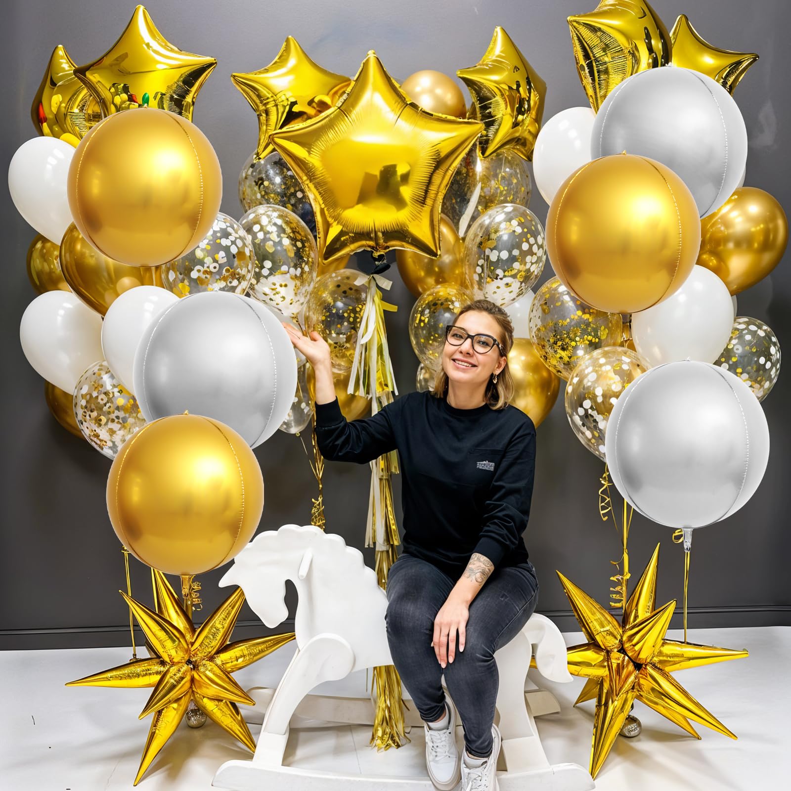 Adorely 20Pcs Gold Silver Round Foil Balloons - 18 Inch 4D Balloons for Birthday Wedding Graduation Parties
