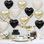 Adorely Black White Gold Heart Balloons – 12 Pcs, 18in Foil Hearts for Parties