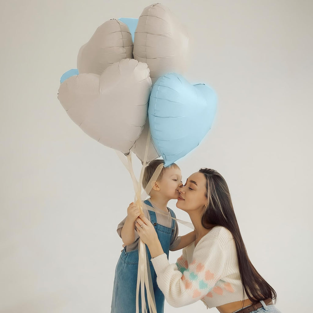 Adorely Baby Blue Heart Balloons – 12Pcs, 18 Inch Pastel Foil Balloons for Baby Showers & Parties