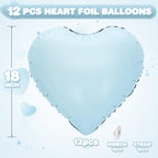 Adorely Baby Blue Heart Balloons – 12Pcs, 18 Inch Pastel Foil Balloons for Baby Showers & Parties