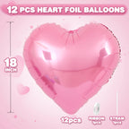 Adorely Pink Heart Balloons – 12pc 18-Inch Pearl Pink Foil Balloons for Parties