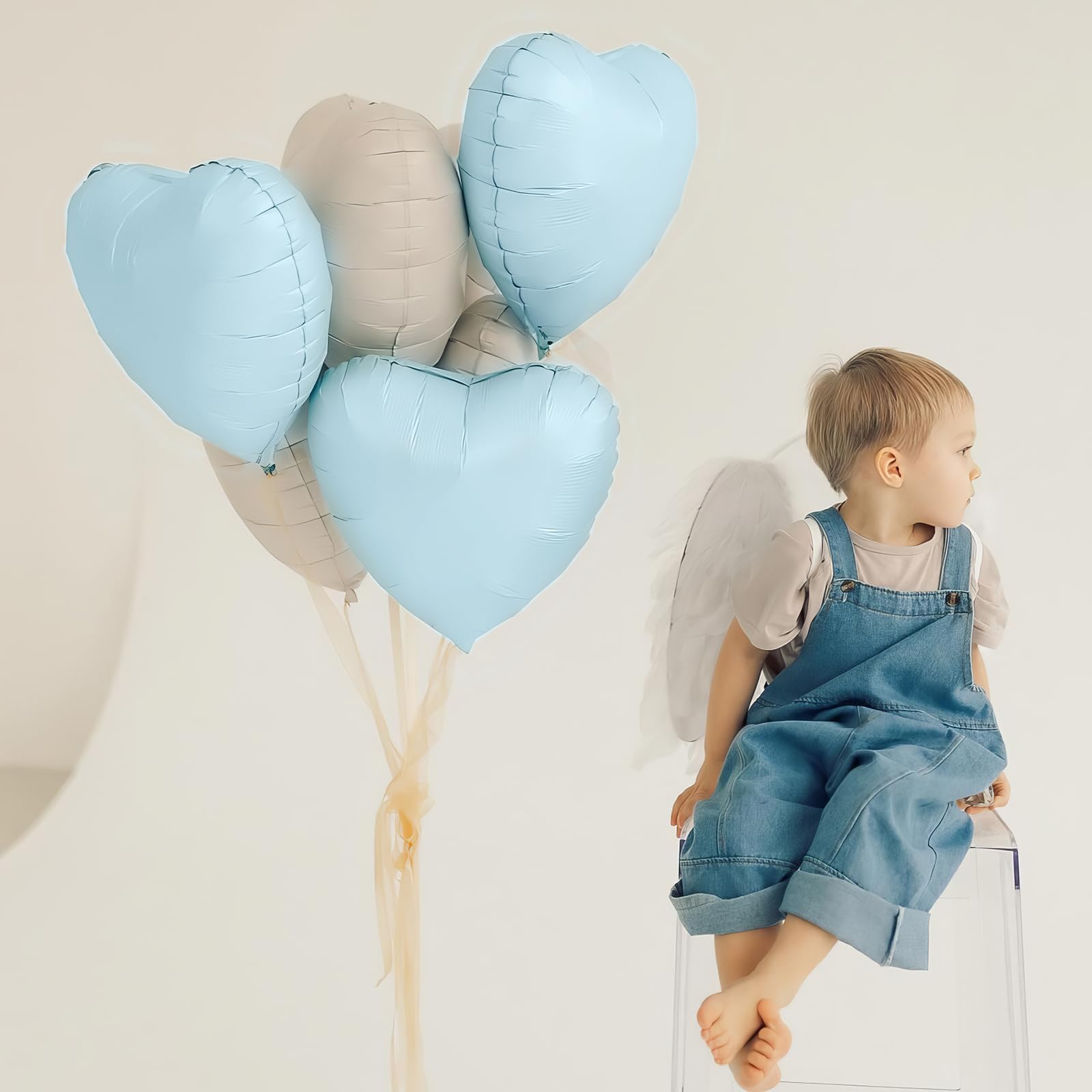 Adorely Baby Blue Heart Balloons – 12Pcs, 18 Inch Pastel Foil Balloons for Baby Showers & Parties