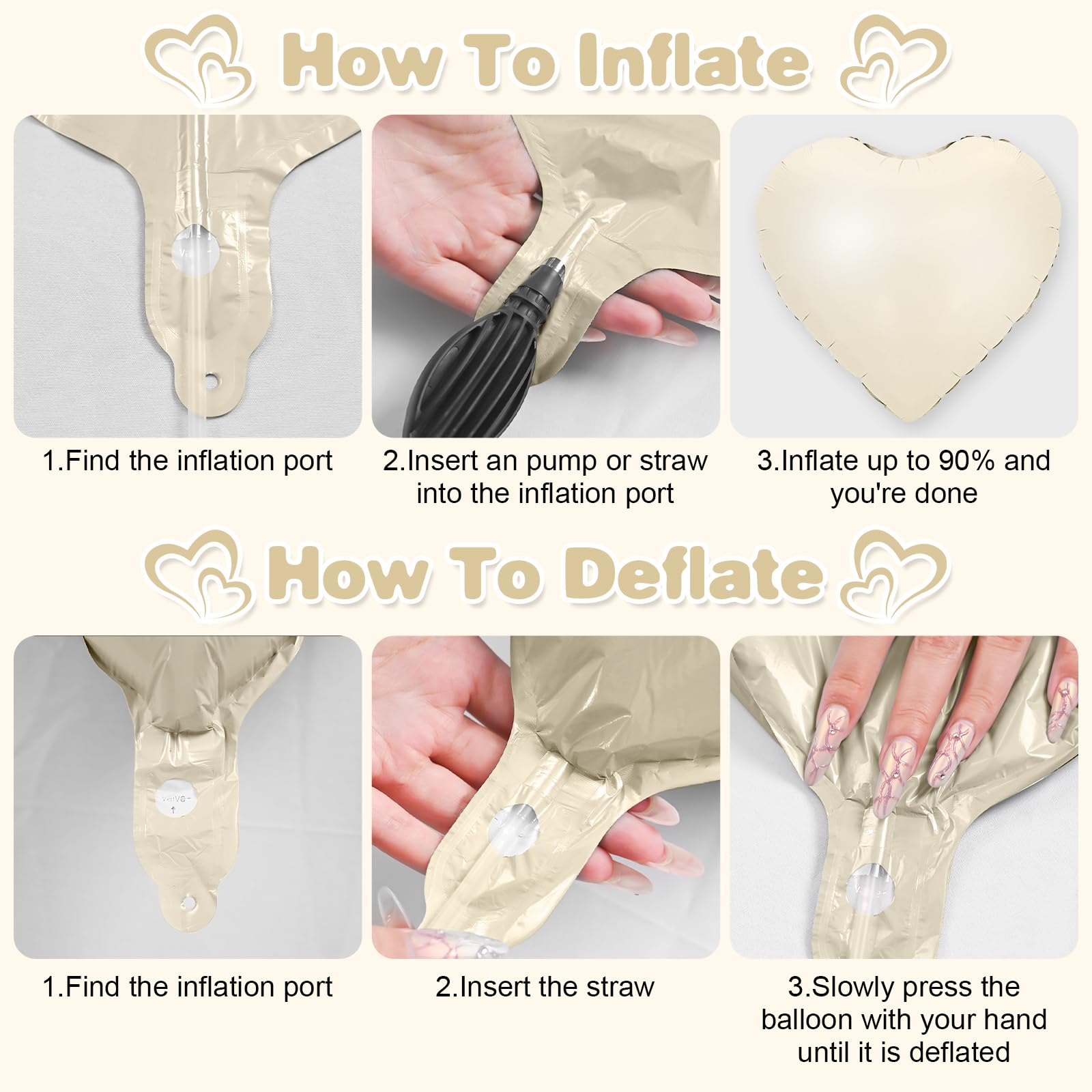 Adorely Cream White Heart Foil Balloons – 12Pcs, 18-Inch for Baby Showers, Weddings & Parties