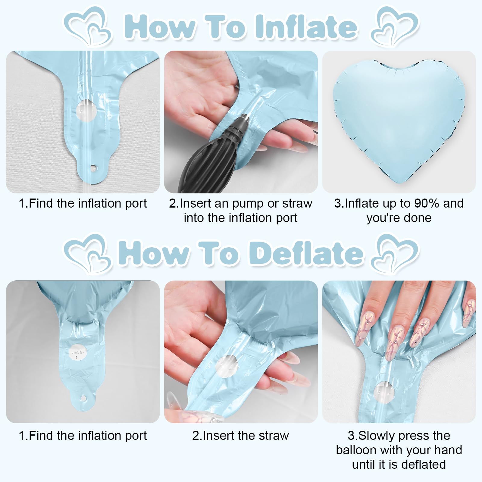 Adorely Blue White Heart Balloons – 12Pcs 18in Foil Hearts for Baby Showers & Weddings