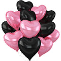 Adorely Pink & Black Heart Balloons – 12Pcs 18-Inch Foil Hearts for Baby Shower, Birthday & Weddings
