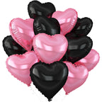 Adorely Pink & Black Heart Balloons – 12Pcs 18-Inch Foil Hearts for Baby Shower, Birthday & Weddings