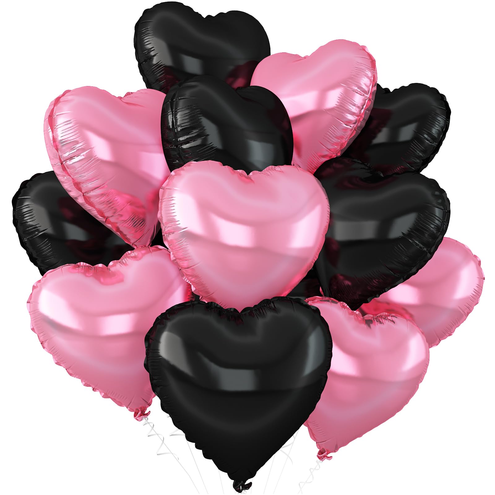Adorely Pink & Black Heart Balloons – 12Pcs 18-Inch Foil Hearts for Baby Shower, Birthday & Weddings
