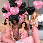 Adorely Pink & Black Heart Balloons – 12Pcs 18-Inch Foil Hearts for Baby Shower, Birthday & Weddings