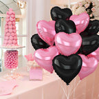 Adorely Pink & Black Heart Balloons – 12Pcs 18-Inch Foil Hearts for Baby Shower, Birthday & Weddings