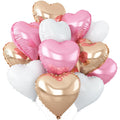 Adorely Pink & White Heart Balloons – 12Pcs Rose Gold Foil Hearts, 18-Inch