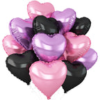 Adorely Pink & Purple Heart Foil Balloons – 12Pcs, 18-Inch, Black Pink Hearts for Baby Showers, Weddings & Parties