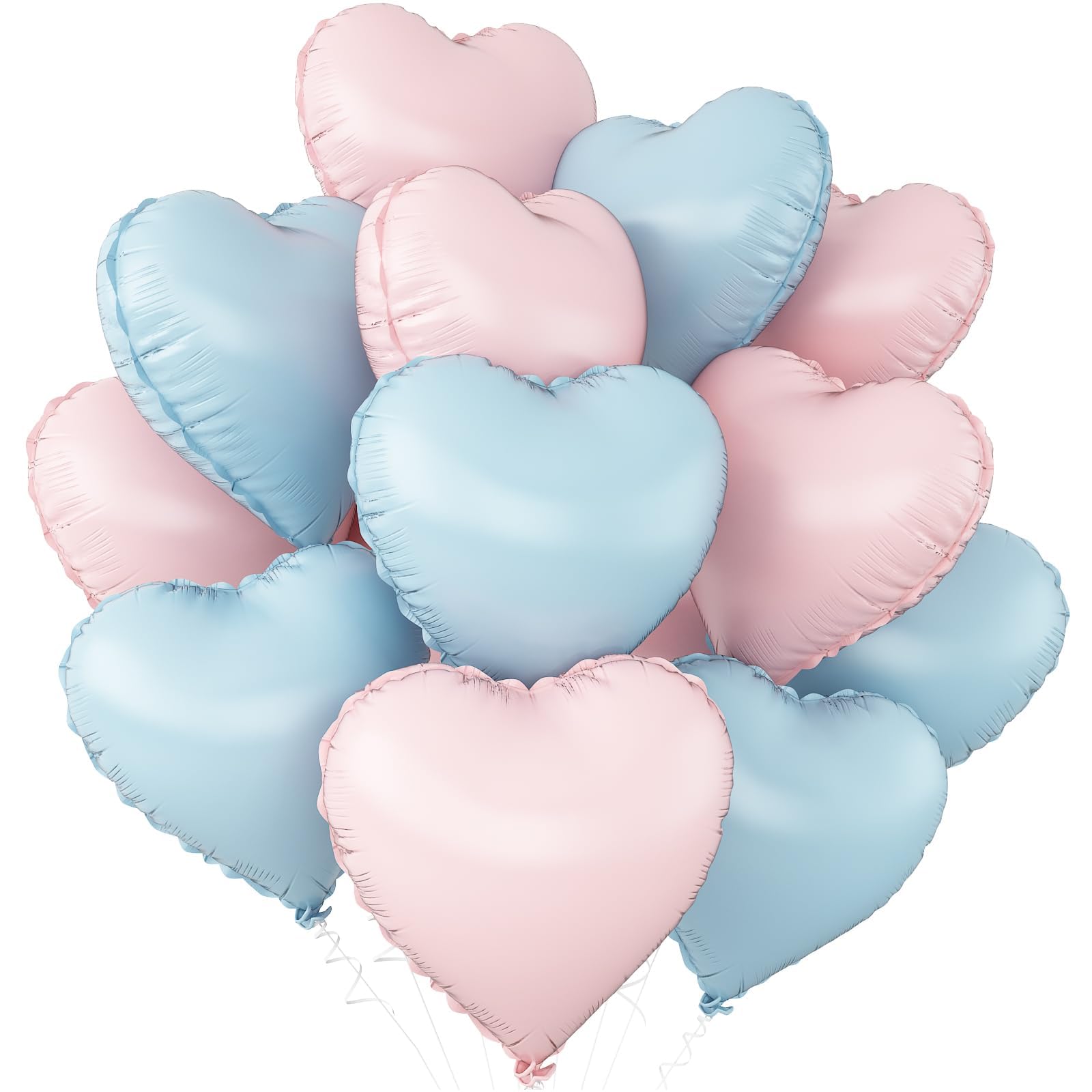 Adorely Pink & Blue Heart Foil Balloons – 12 Pcs, 18 Inch, Baby Pink & Pastel Blue Party Decorations