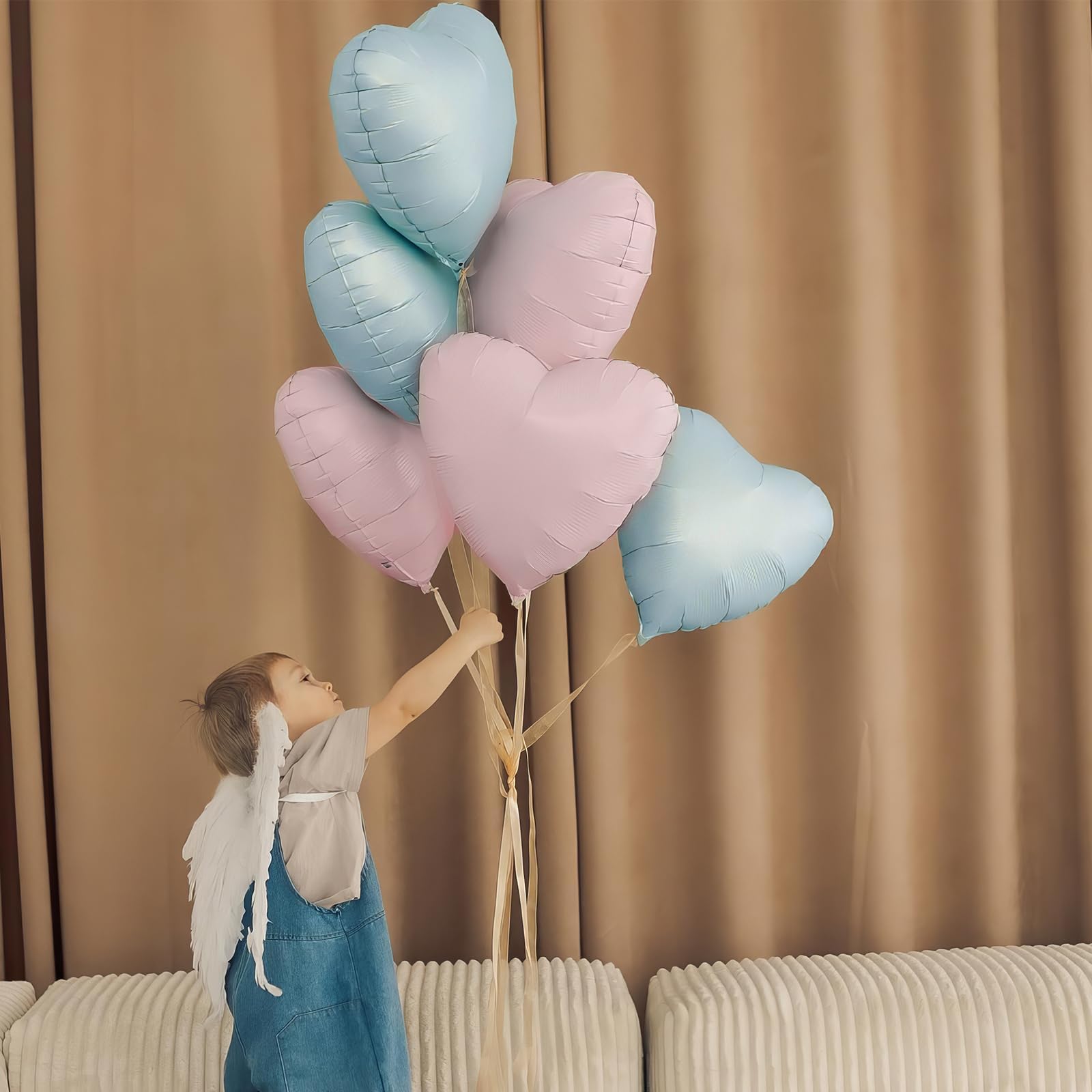 Adorely Pink & Blue Heart Foil Balloons – 12 Pcs, 18 Inch, Baby Pink & Pastel Blue Party Decorations