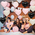 Adorely Black Pink White Heart Balloons – 12pc, 18in Foil Heart Balloons for Baby Showers, Birthdays, Weddings