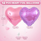 Adorely Pink & Purple Heart Foil Balloons – 12Pcs, 18in, for Baby Showers & Parties