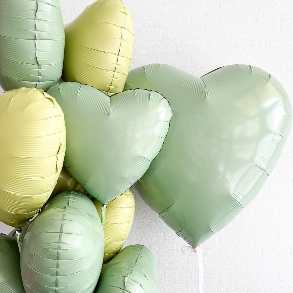 Adorely Sage Green Heart Balloons – 12-Pack 18-Inch Olive Green Foil Balloons for Baby Showers, Weddings & Parties