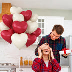 Adorely Red & Cream White Heart Balloons – 12Pcs 18-Inch Metallic Foil Hearts for Parties