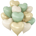 Adorely Sage Green Gold Heart Balloons – 12pc Foil Hearts, 18in Cream White