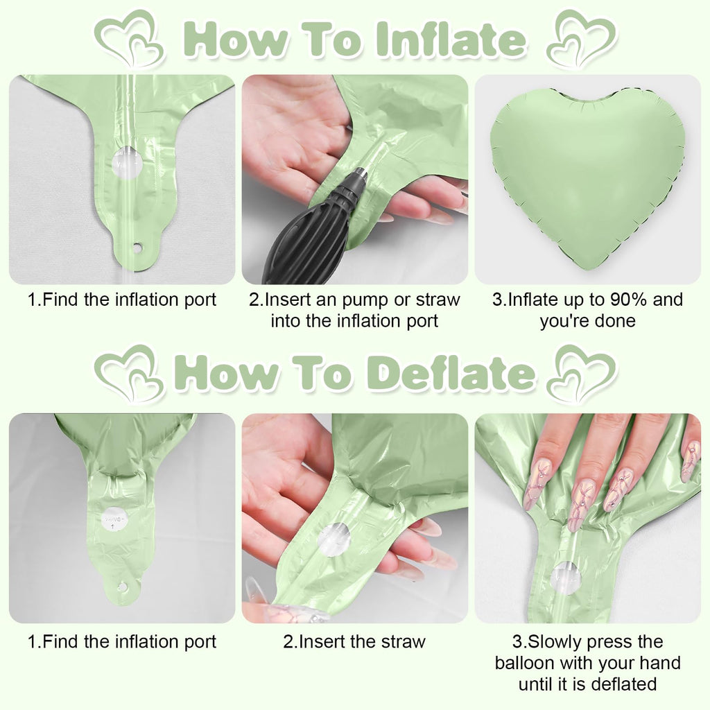 Adorely Sage Green Heart Balloons – 12-Pack 18-Inch Olive Green Foil Balloons for Baby Showers, Weddings & Parties