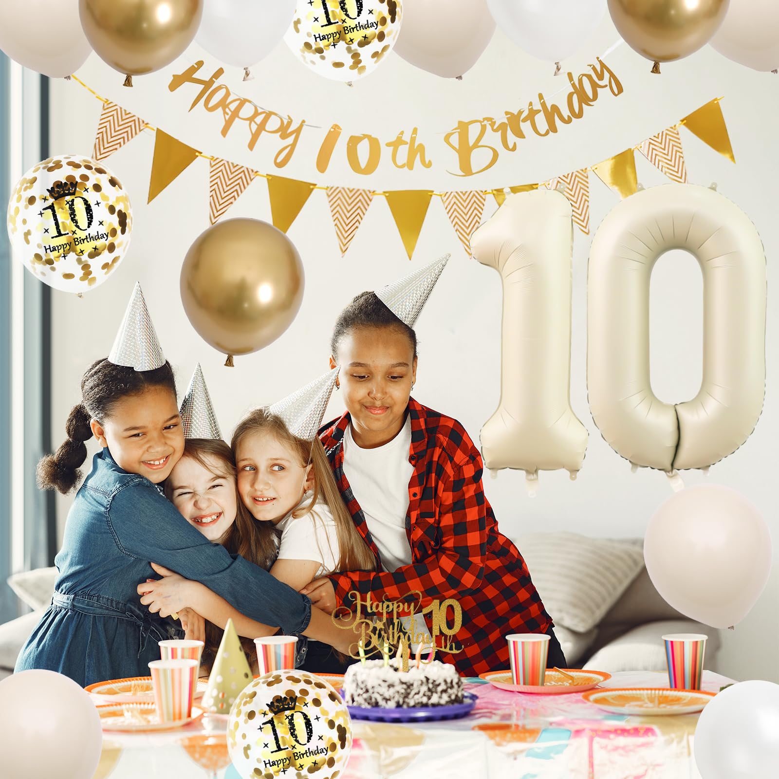 Adorely 10th Birthday Decorations – Sand White Gold Balloon Kit & Banner