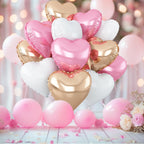 Adorely Pink & White Heart Balloons – 12Pcs Rose Gold Foil Hearts, 18-Inch