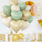 Adorely Sage Green Gold Heart Balloons – 12pc Foil Hearts, 18in Cream White