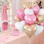 Adorely Pink & White Heart Balloons – 12Pcs Rose Gold Foil Hearts, 18-Inch