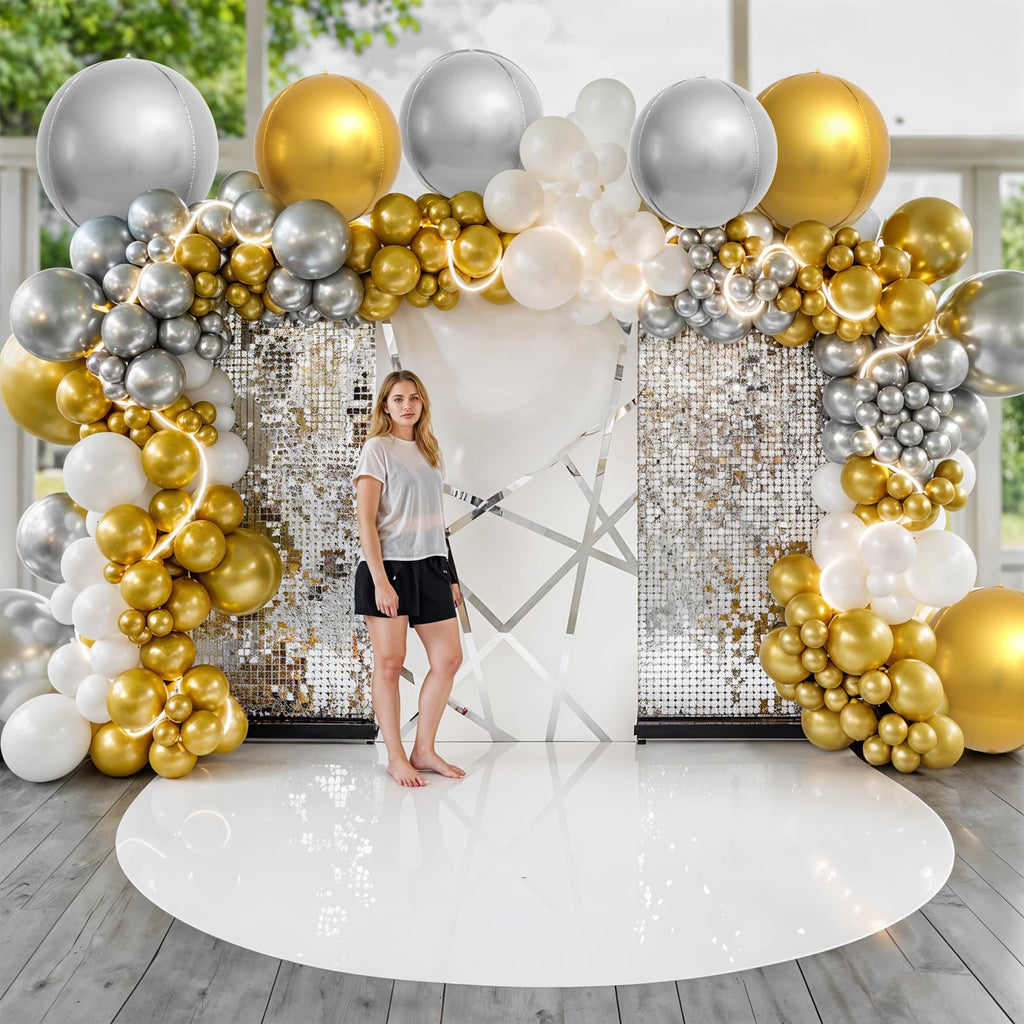 Adorely 20Pcs Gold Silver Round Foil Balloons - 18 Inch 4D Balloons for Birthday Wedding Graduation Parties